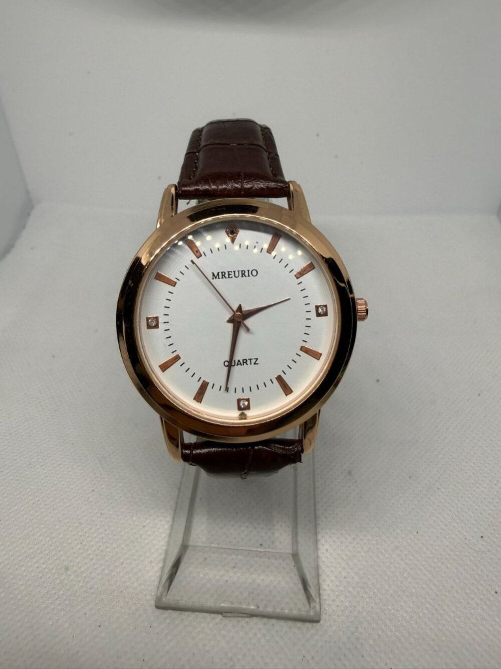 Mreurio Men's Round Analog Watch Rose Gold-Tone Case Brown Leather Band